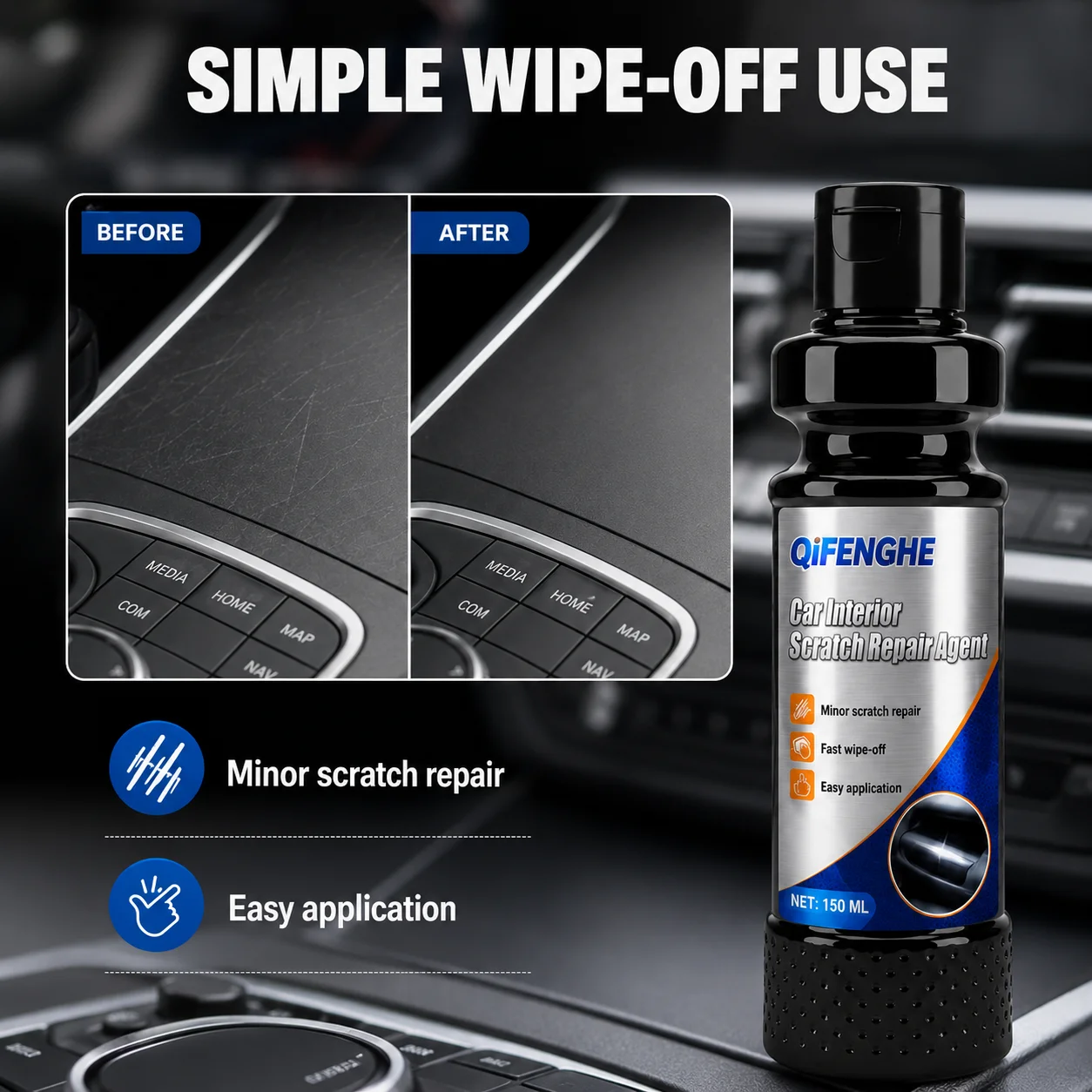 Fast Wipe Off Car Interior Scratch Repair Cream for Dashboard Console Panel Remove Scuffs Restore Smooth Surface 150ml