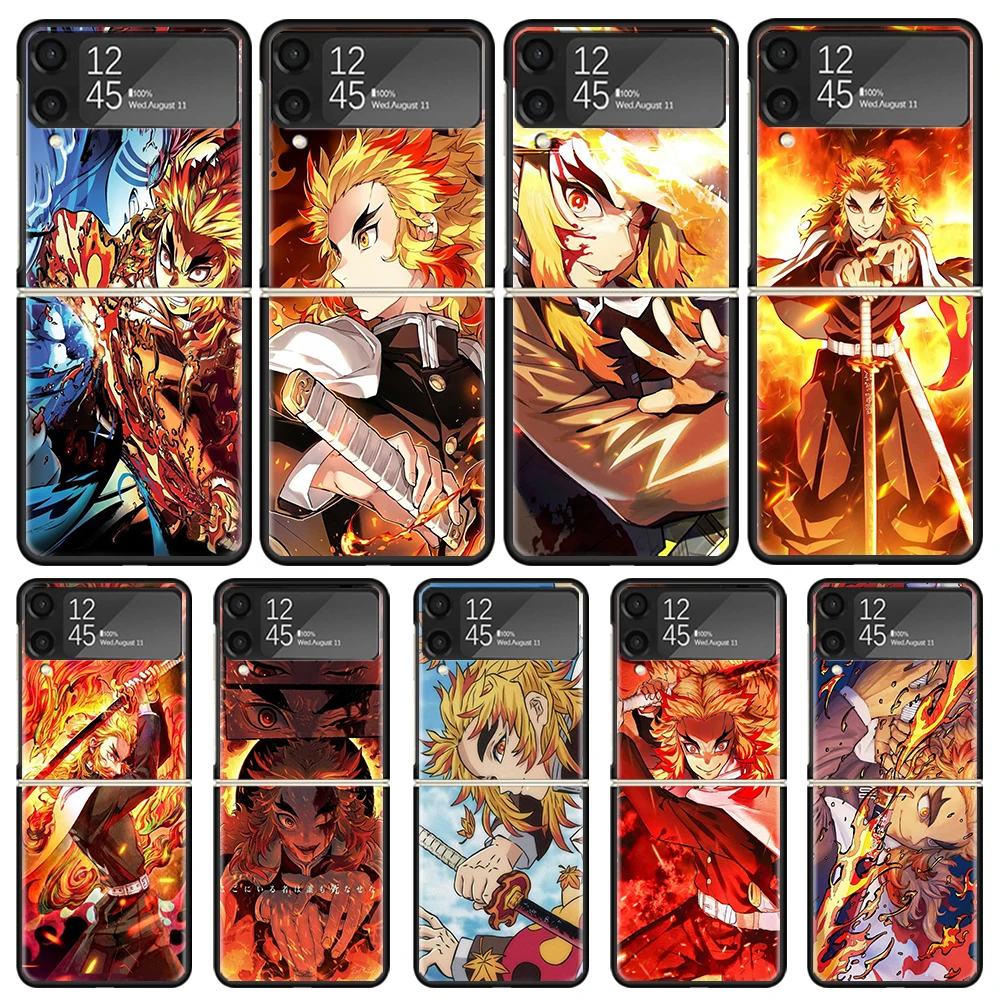 Demon Slayer Rengoku Kyoujurou Phone Case For Samsung Galaxy Z Flip3 Flip4 Flip5 Flip6 PC Shell For Z Flip 3 4 5 6 Hard Folding