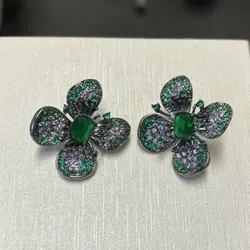 Bilincolor Fashion Green and Purple Flower Stud Earring for Women Wedding Jewelry