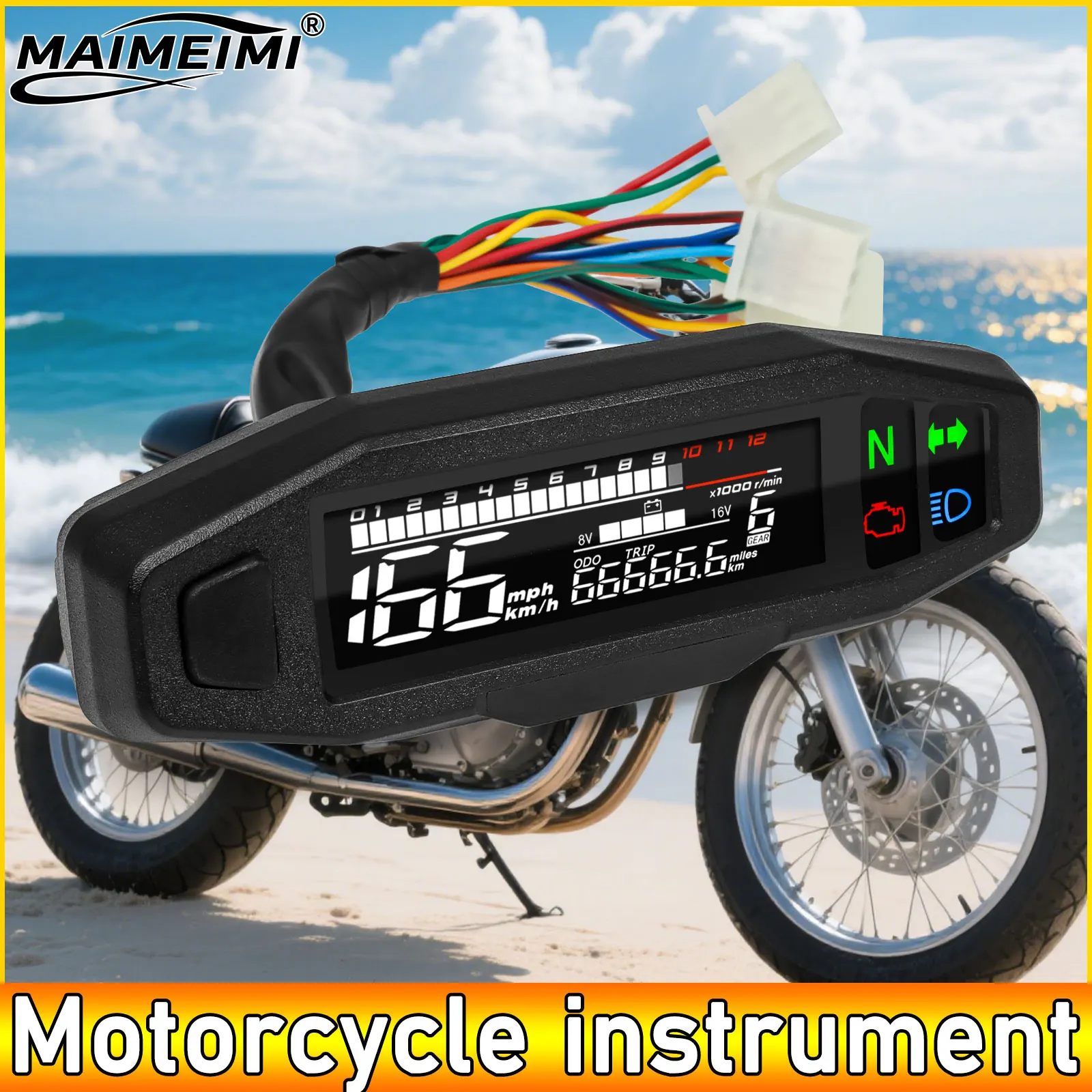  AD Motorrad Tachometer Digitaler Tachometer Geschwindigkeitsmesser Ölstandsanzeige Tacho RPM Meter Instrument Cluster Blinker Licht