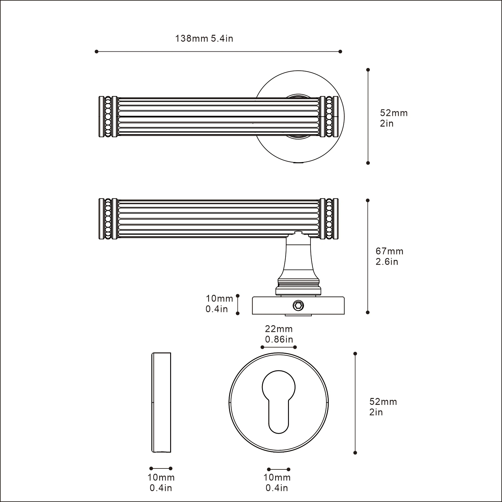 Viladepot Privacy Door Handle Bedroom Bathroom Passage Zinc Alloy Door Lock Without Lock Cylinder