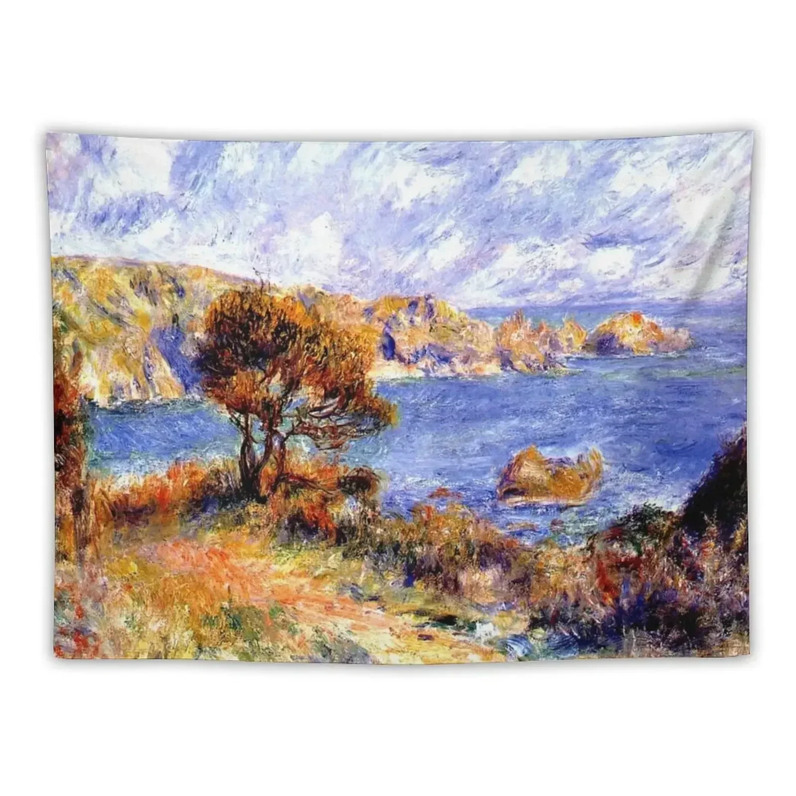 Renoir - View at Guernsey, fine art landscape painting Tapestry Wall Decorations Tapestry