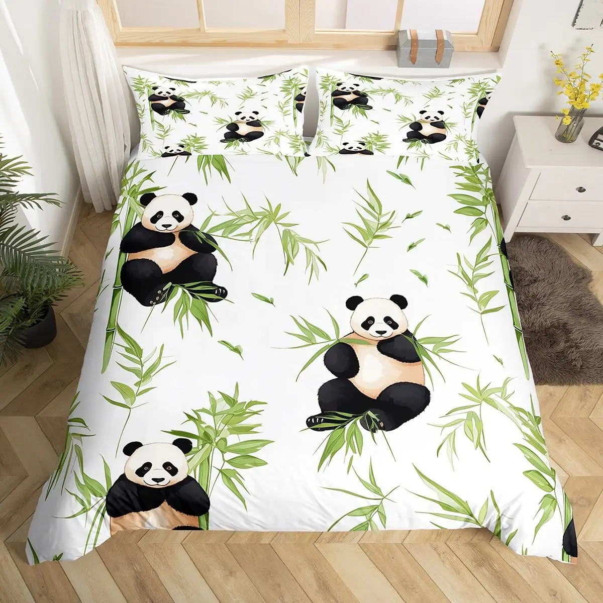 

3D Panda Comforter Cover Queen Size Cute Panda Duvet Cover Bamboo Bedding Set Quilt Cover for Kids Boys Girls Teens 3 Pieces