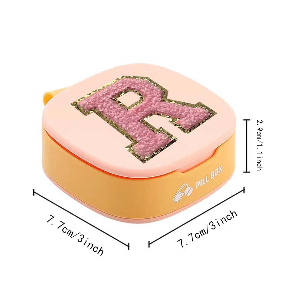 Initial Chenille Waterproof Pill Box 4 Compartments Medicine Box Pill Organizer Outdoor Name Initials A-Z 26 Letter Pink Pattern