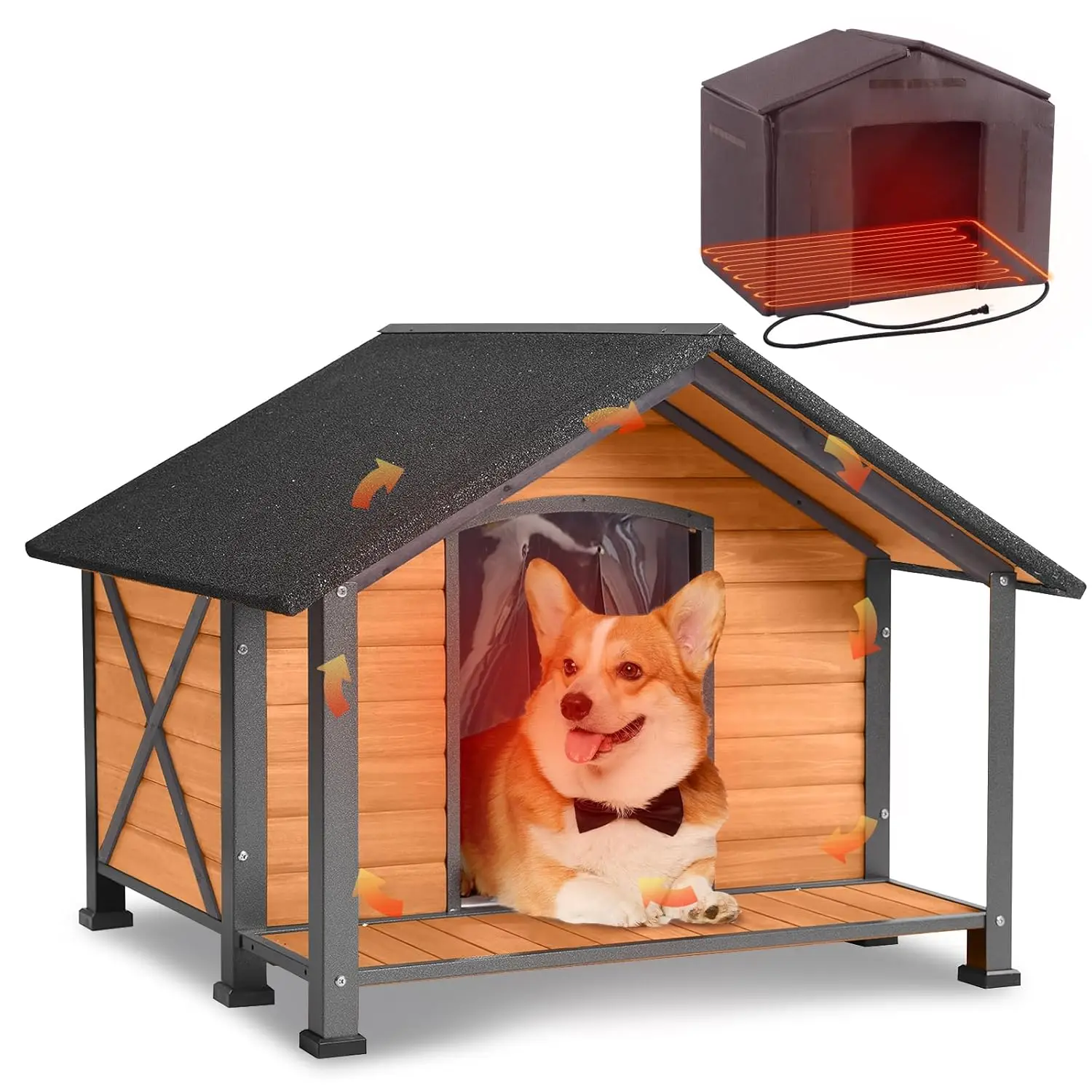 

Outdoor Heated Dog House with Heating Pad Insulated Dog House with Anti-Chewing Metal Frame Large Dog Kennel, Customized