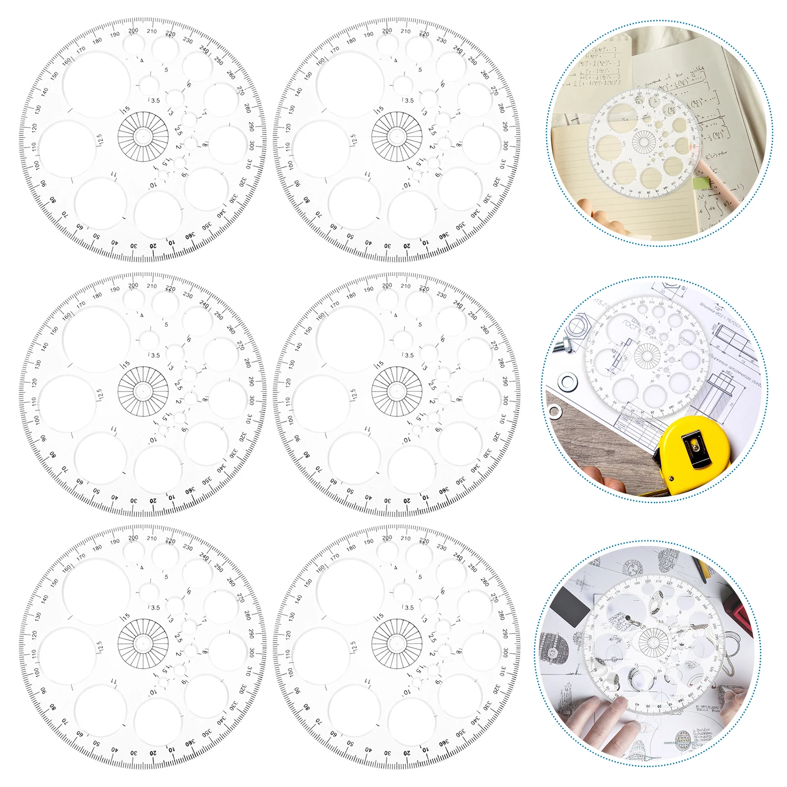 

6pcs Circle Protractor 360 Degree Geometry Plastic Measuring Tool Clear Accurate Ruler For School Office Woodworking