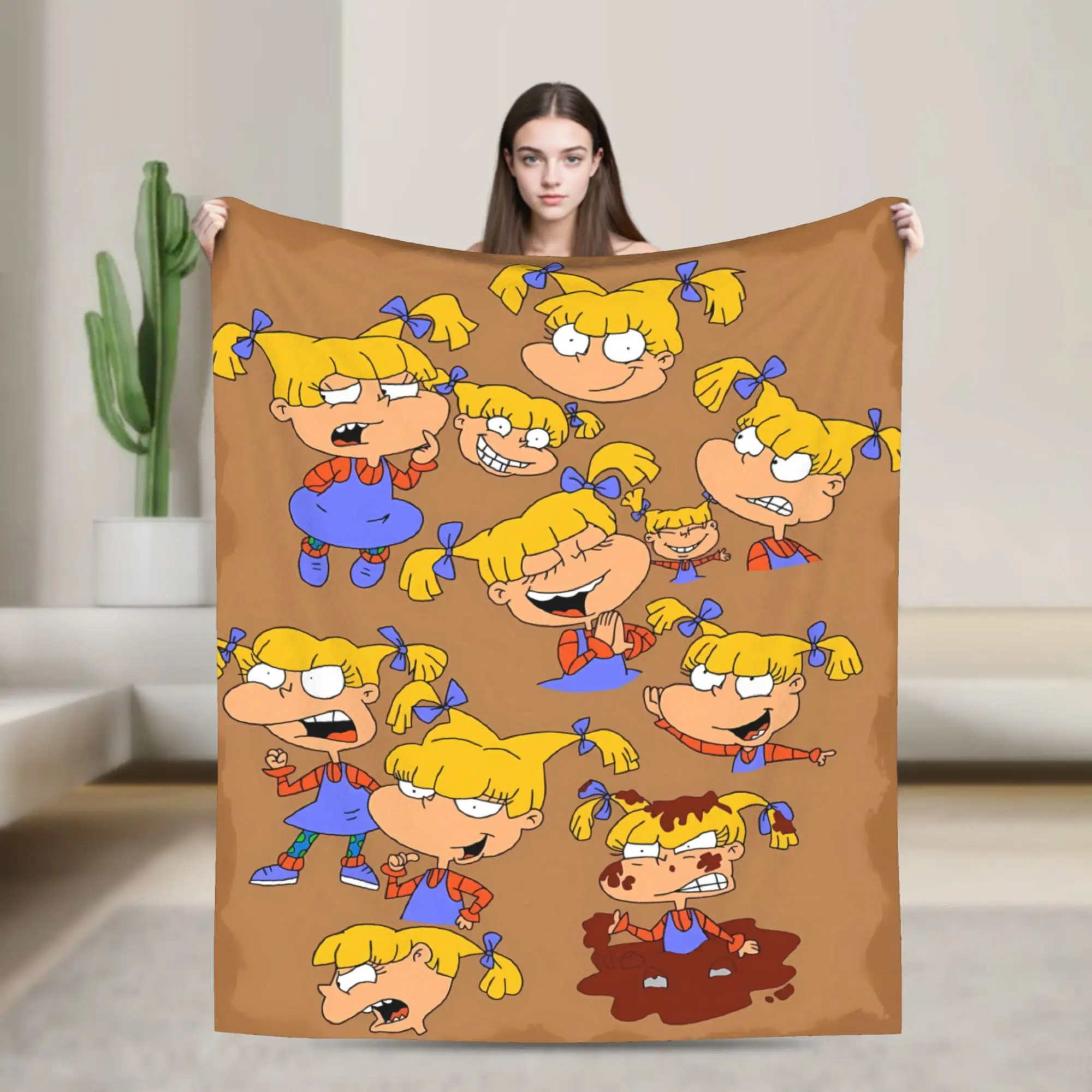 Rugrats 90s Revival Character  Flannel Blanket  Warm Throw Blanket for Outdoor Camping Novelty Bedspread Sofa Bed Cover