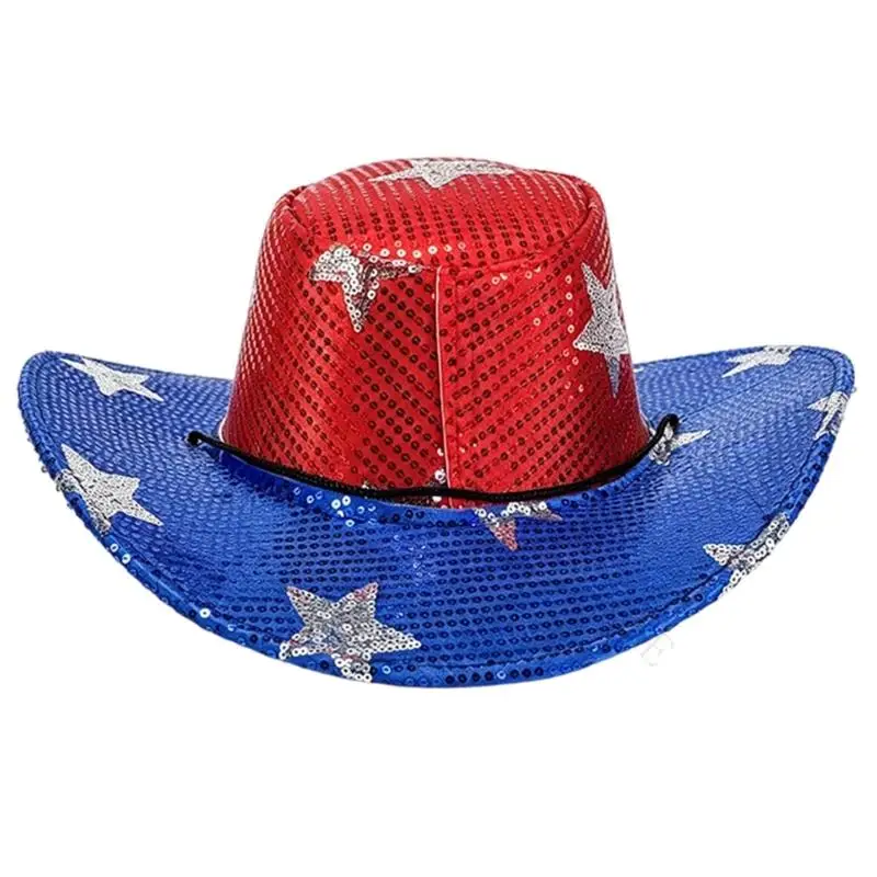 R7UF Western Spliced Sequins Hat Comfortable for Outdoor Travel And Casual Fashion