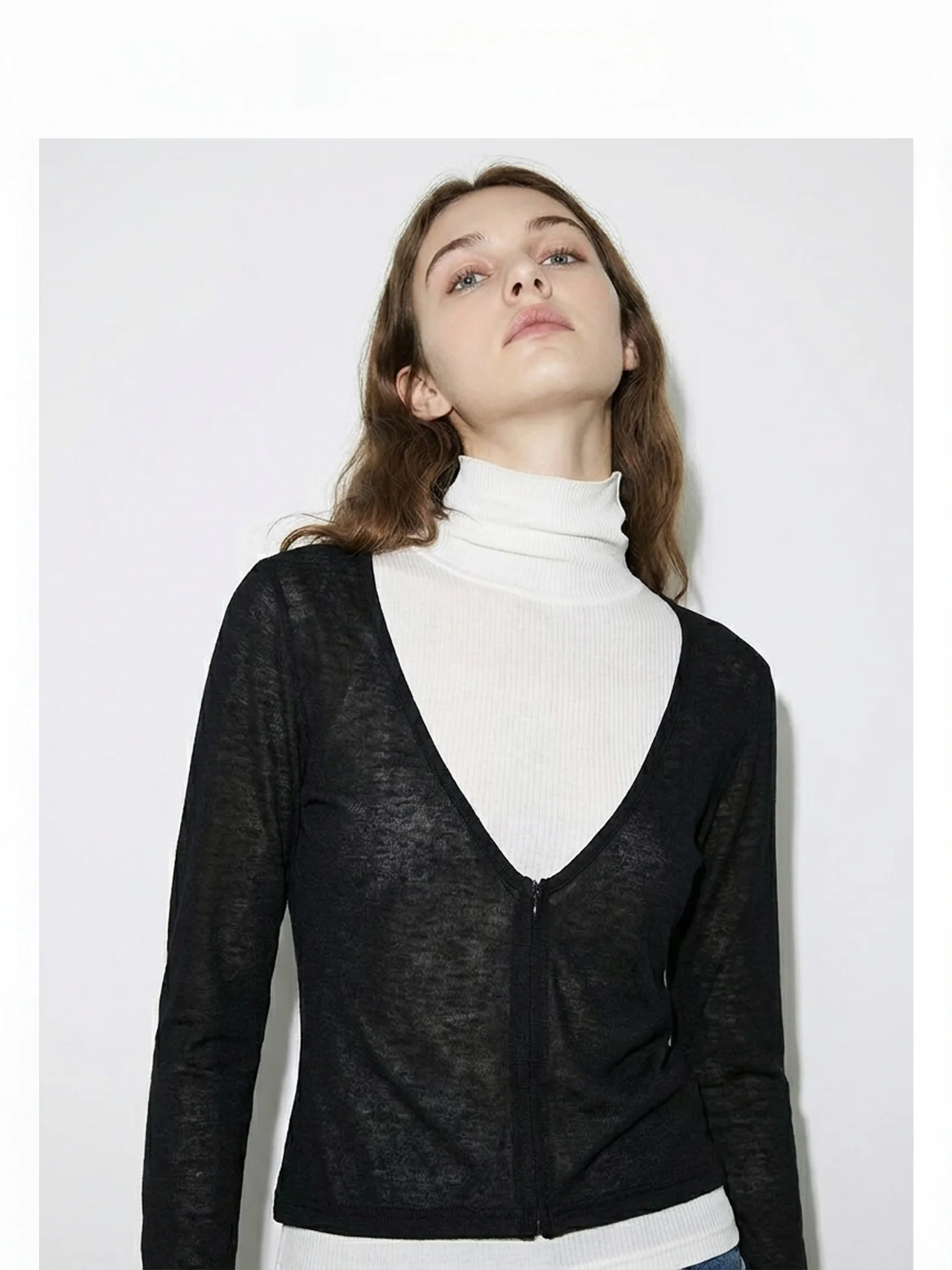 

Autumn Winter Casual High Neck Fake Two-Piece Wool Knitted Sweater Women Slim Fit Splice Long Sleeve Base Shirt Inner Wear Top