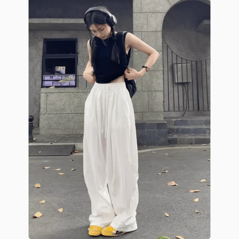 Quick-Drng Sports Ice Silk Wide-Leg Pants Women Summer Thin 2024 New Loose Straight Casual Cool Sun-Proof Trousers