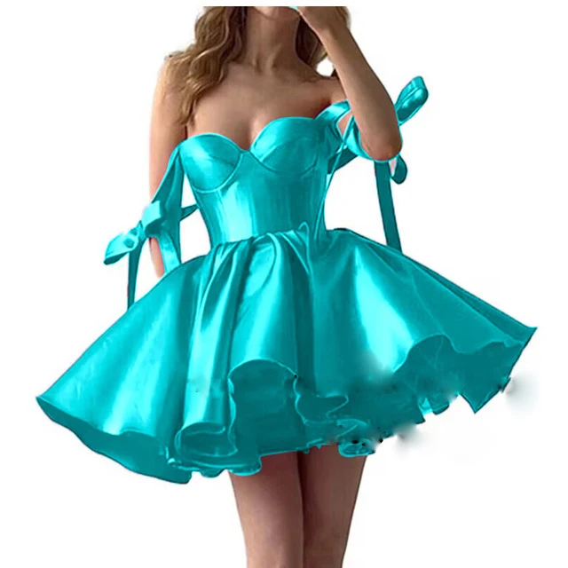 Short Cocktail Party Dress Satin Sweet Collar Open Back Sweetheart Homecoming Special Event Dress vestidos de fiesta Customized