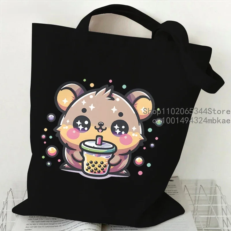 Shoulder Bag Kawaii Chai Gou Bobo Tea Canvas Tote Bag Women Cartoon Animal Milk Tea Teen Shopping Bag Dog Lovers Female Handbags