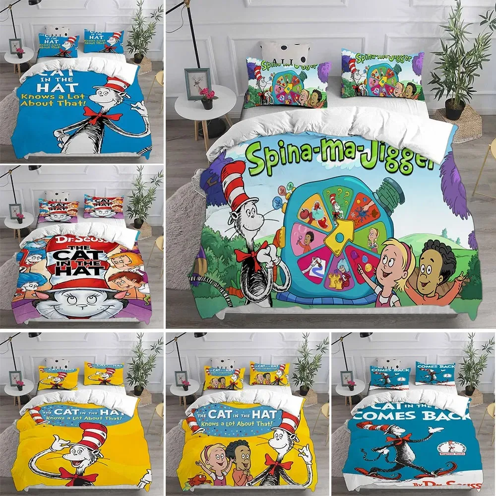 The Cat in the Hat Bedding Sets Comforter Quilt Bed Cover Duvet Cover Pillow Case 2-3 Pieces Sets Bedroom Decor Home Supplies