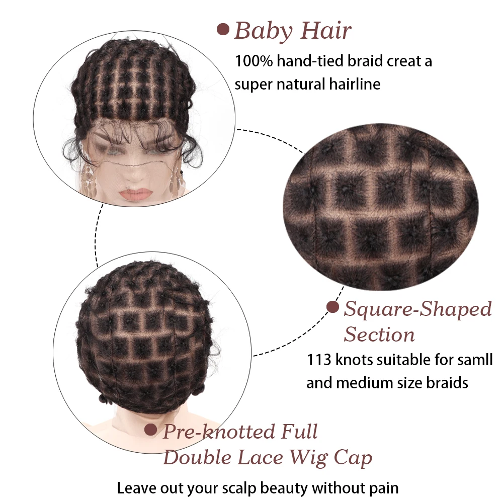 1 قطعة بيج أسود مزدوج كامل الدانتيل شعر مستعار مضفر قبعة لصنع الكروشيه الباروكات 113 عقدة الكروشيه جديلة غطاء شعر مستعار مع شعر الطفل Hd الدانتيل