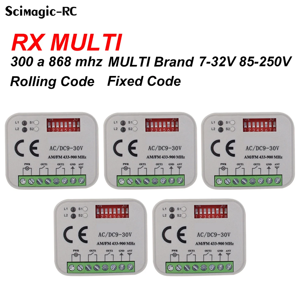 1-5pcs SMG-662 RX MULTI Receiver 300-900MHz Universal For Garage Door Gate Remote Control 2CH Momentary 12V 24V 220V Switch