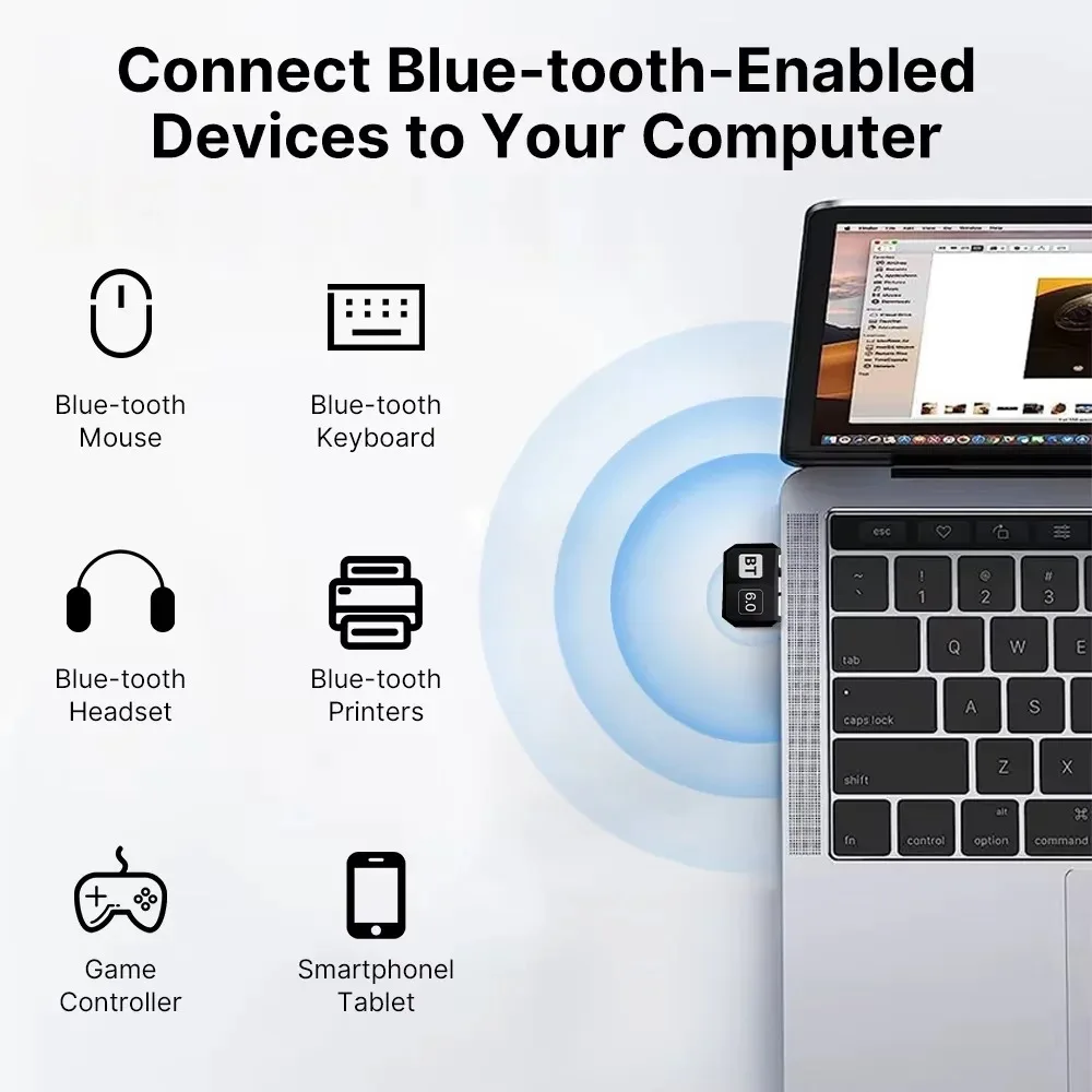 KEBIDUMEI USB Bluetooth 6.0 Adapter for PC Windows 11/10/8.1 Bluetooth Receiver Transmitter for Keyboard/Mouse Speak USB Dongle