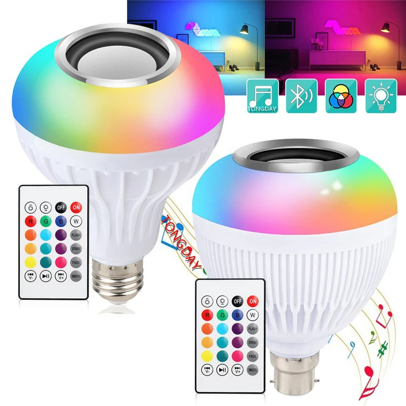 1set LED Bluetooth Lamp Smart Bulb Bluetooth Speaker Music Bulb E27 Smart Lamp Dimmable Light Bulb 12W Music RGB Decor Light