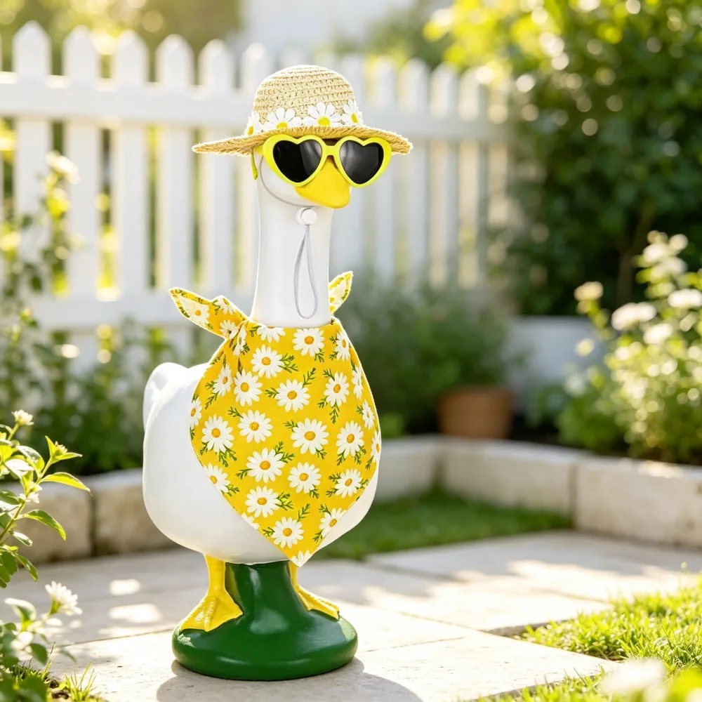 Summer Porch Goose Outfit Straw Hat Heart Sunglasses Bandana Decor Set, Goose Not Included