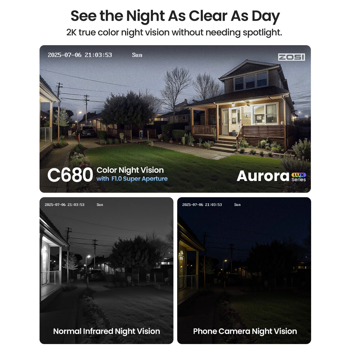 ZOSI C680 2K Window Security Camera Full Color Night Vision 3MP Indoor Plug-in WiFi Surveillance Camera for Home Security