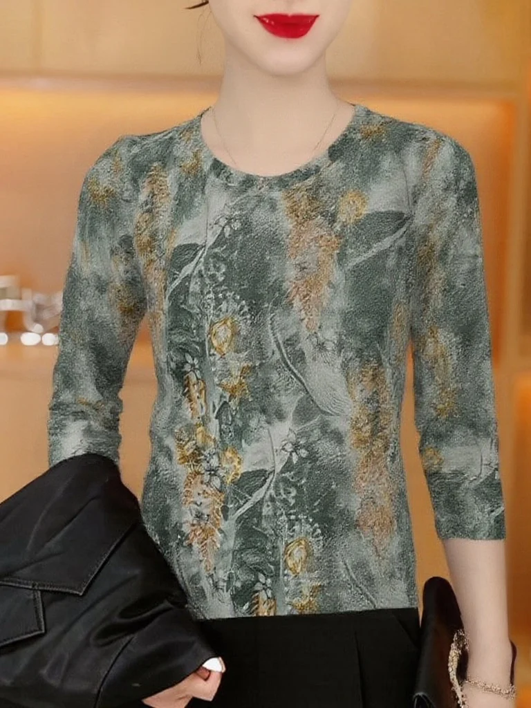 

Женская теплая базовая рубашка с длинным рукавом и круглым вырезом в стиле ретро, модная и универсальная, для повседневной носки, для женщин среднего возраста