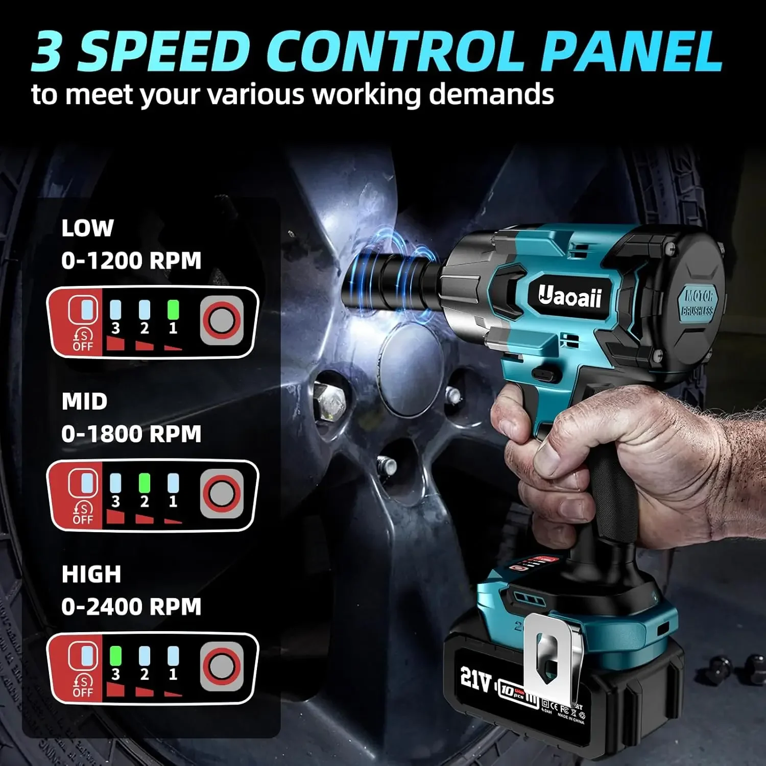 

Uaoaii Brushless Cordless Impact Wrench 1000N.m 1/2 Electric Wrench Compatible With Makita Battery Truck Repair Torque Wrench
