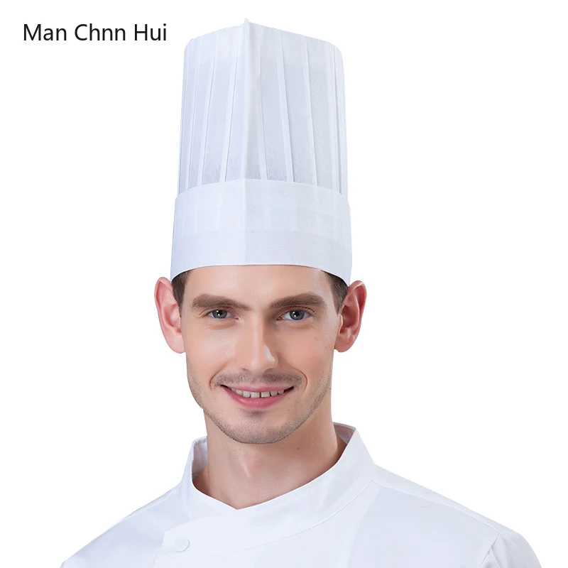 20 Pcs Disposable Chef Hat Catering Hotel Kitchen Hats Restaurant Men Cook Non-Woven Cap Bakery Waiter Breathable Work Caps