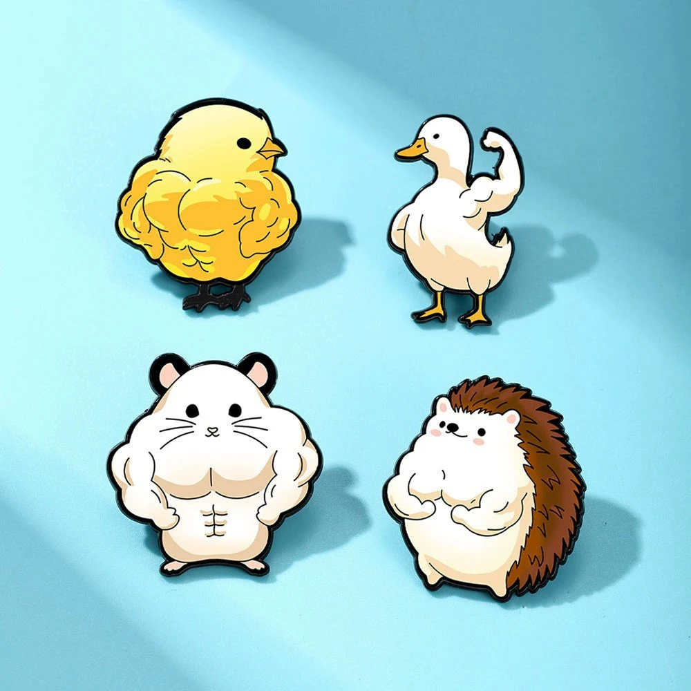 Cartoon Muscular Animal Enamel Brooch Lapel Pin Chicken Goose Squirrel Creative Personal Animal Badge Jewelry Gift For Friend