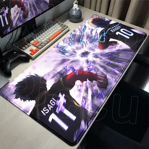Alfombrilla de ratón con bloqueo azul de Anime, impresión HD, para jugadores de ordenador, borde de bloqueo, alfombrilla de ratón de goma antideslizante XXL, 90x40cm, teclado, alfombrilla de escritorio para PC
