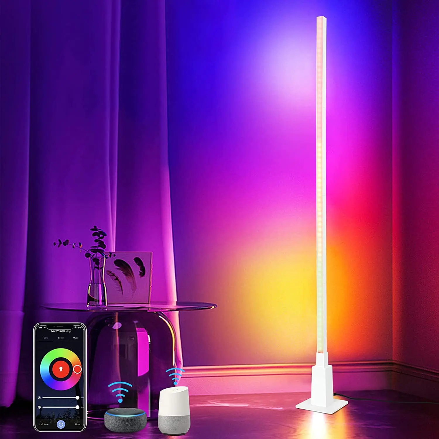 Depuley Smart RGB Floor Lamp, WiFi Color Changing Corner Lamp Compatible with Alexa Mood Light, APP Control with Music Sync Time