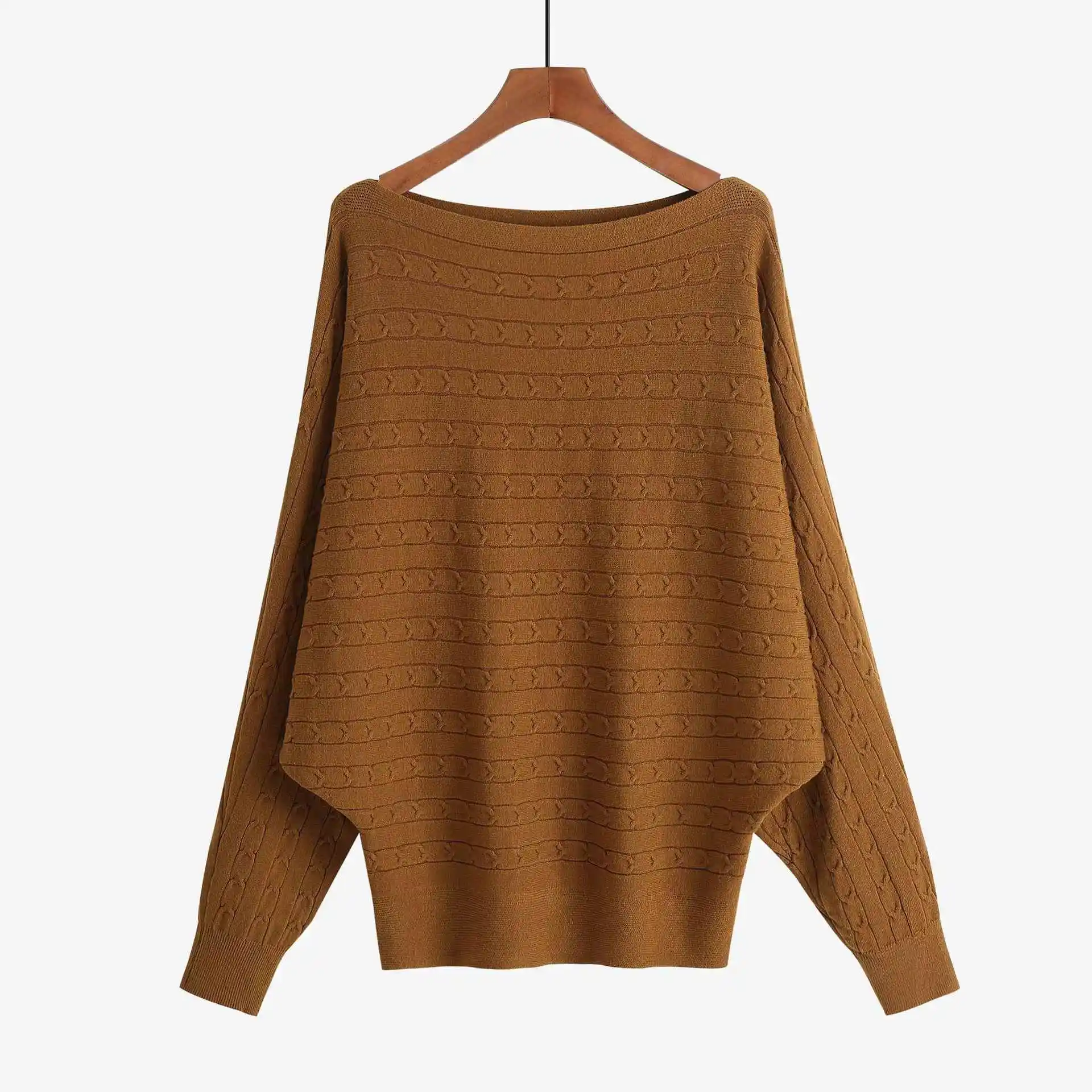 

Women's Straight Ne Sweater Fried Dough Twists Bat irt Long Sve Thiened Autumn Commute Sle Knitted Top
