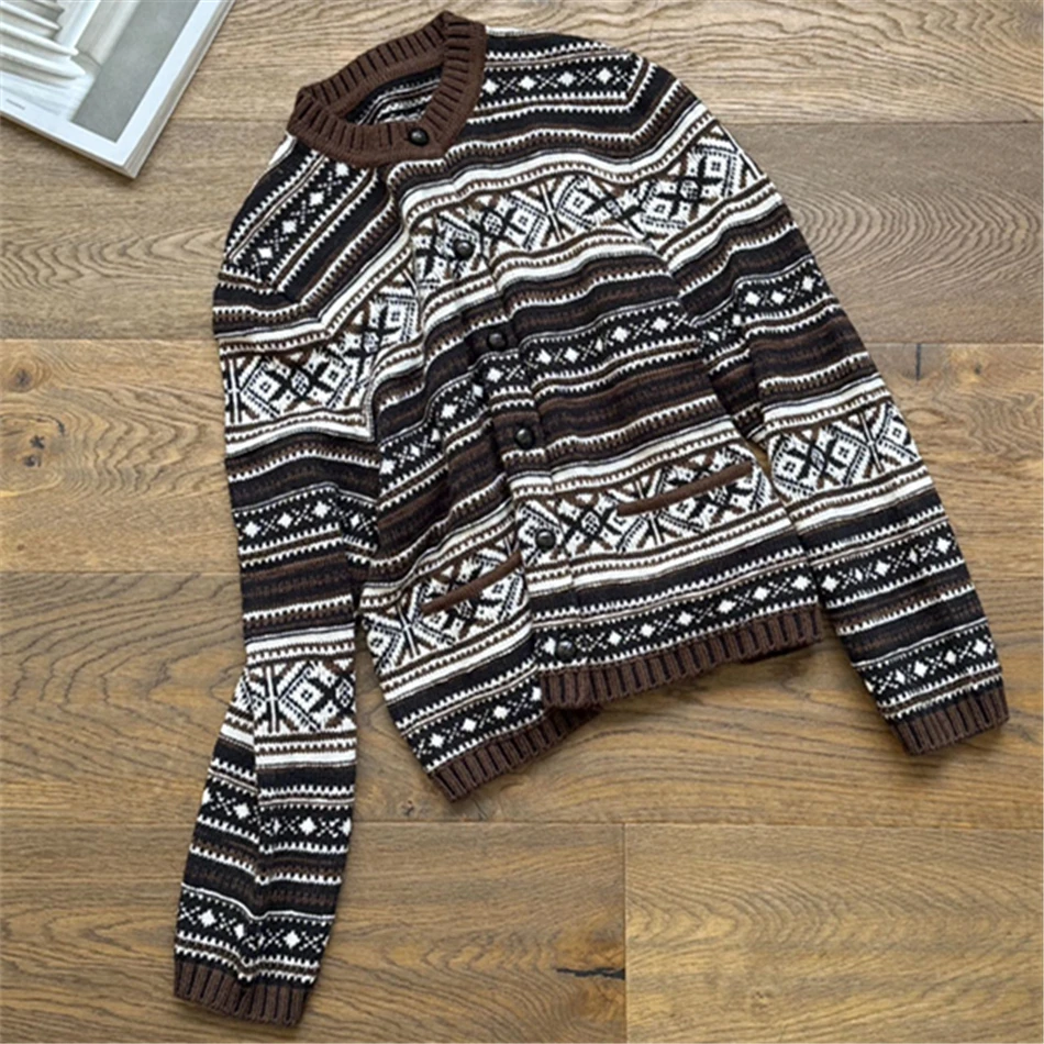 Women's Faire Isle Cardigan In Wool High Quality Jacquard Knitwear 2024 New Luxury Design Christmas Sweater