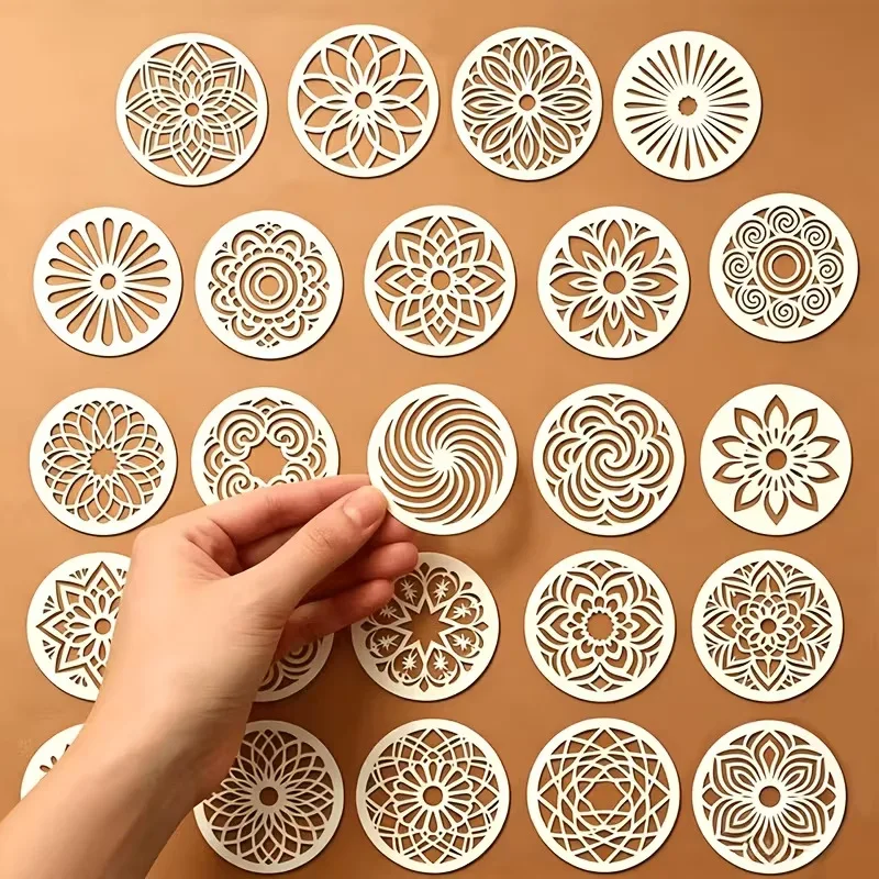 24 Pcs Mandala Stencil Set, Reusable Round Painting Stencils, Hollow Out Drawing Templates for DIY Art, Crafts, Home Decoration