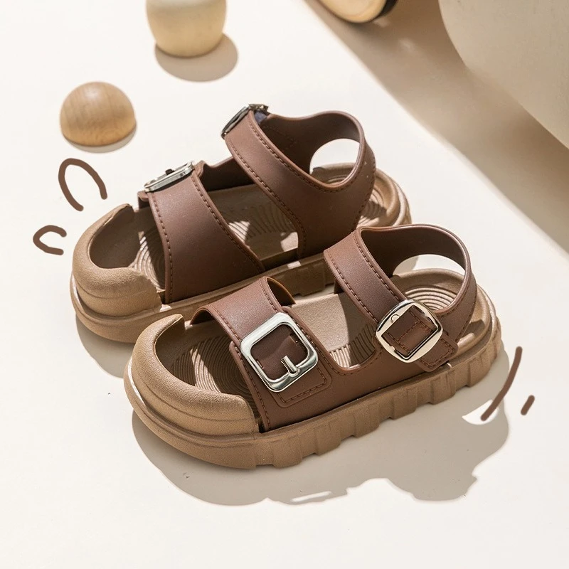 Fashion Solid Korean Kid Sandals Summer New Versatile Anti Slip Soft Bottom Girl Boy Beach Sandal Kindergarten Anti Kick Sandals
