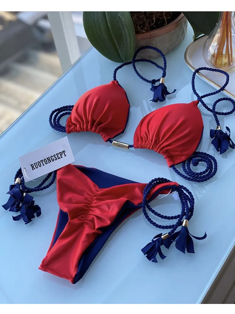 2022 verão sexy micro conjunto de biquíni push up banho feminino biquíni brasileiro maiô halter biquini férias praia maiô