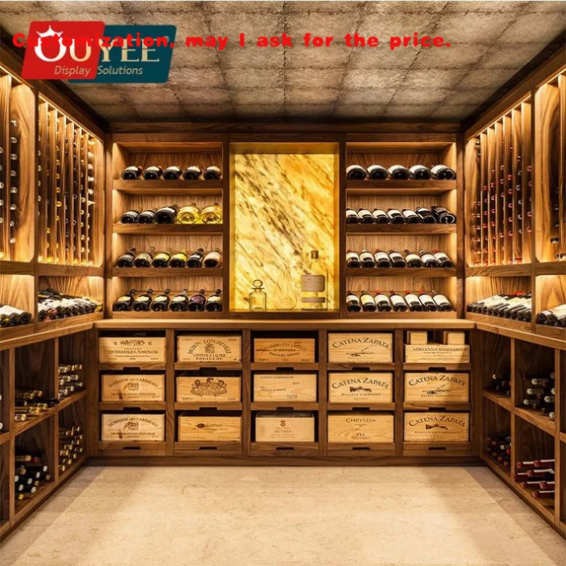 custom.Wine Shop Interior Design Alcohol Rack Wood Liquor Shelves Whiskey Display Cabinet