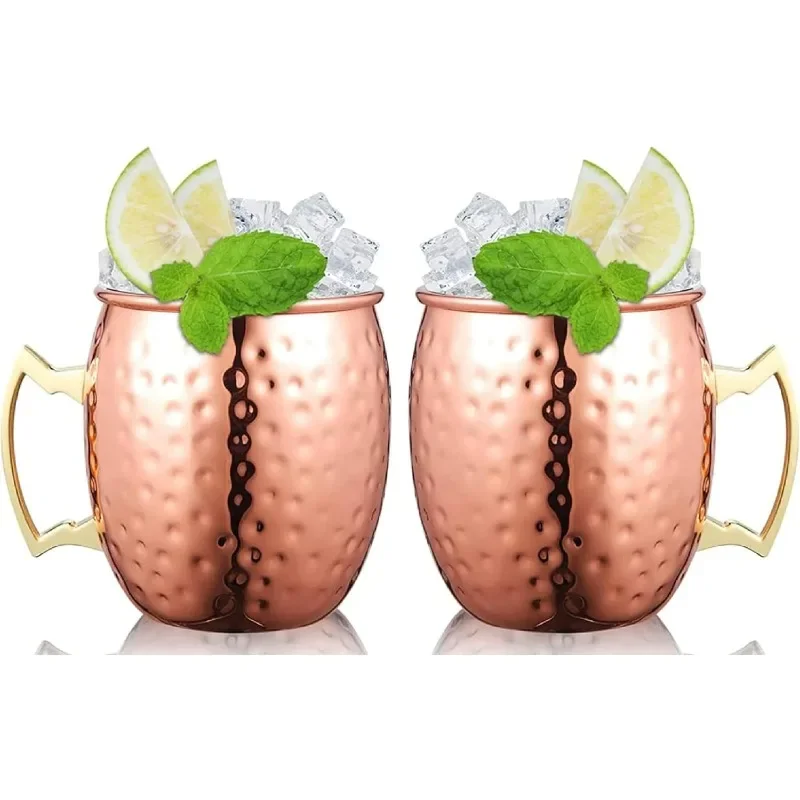 

Moscow Mule Mugs ， Large Size 19 ounces ， Set of 2 Hammered Cups ， Stainless Steel Lining ，Pure Copper Plating