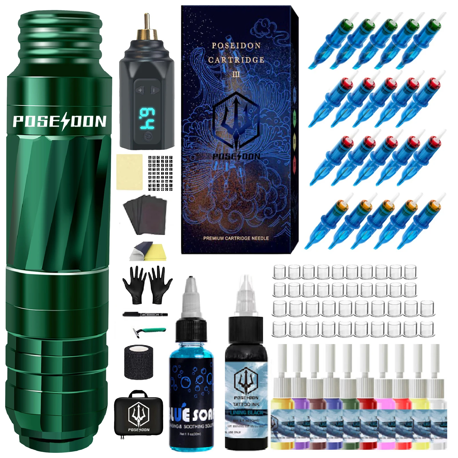 POSEIDON Tattoo Pen Kit Tattoo Kit With Power Supply RCA Interface Tattoo Gun Kit Tattoo Rotary Electric Pen for Tattoo Artists