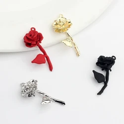 Zinc Alloy Metal Color Spray Paint Rose Flowers Charms Pendant 6pcs/lot For DIY Fashion Earrings Jewelry Making Accessories