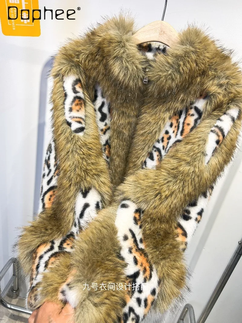 Europe Station Winter New Fashion Leopard Print Mink Fur Coat Women Loose Warm Versatile Overcoat Trendy High End Faux Fur Coat