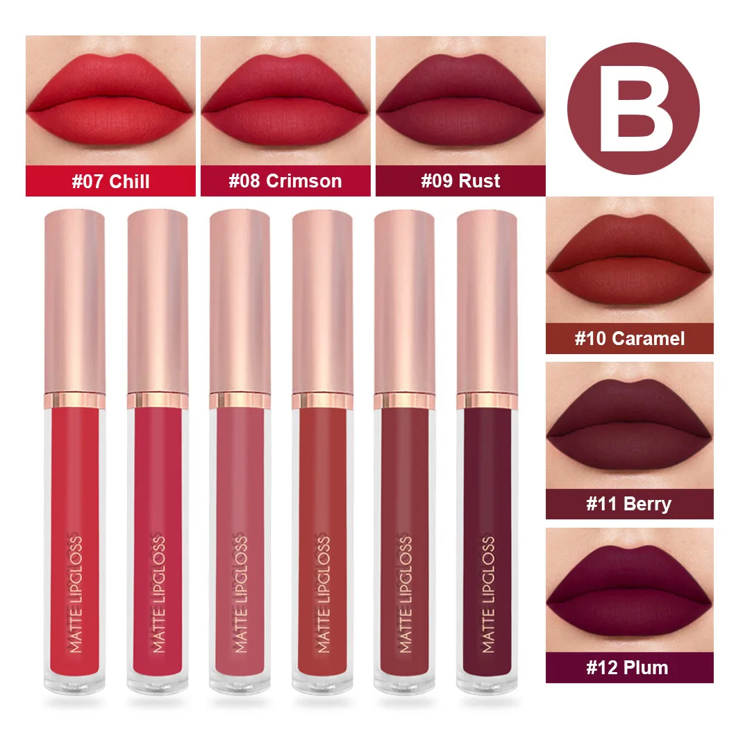 Mattes flüssiges Lippenstift-Set, 6 Farben, wasserdicht, schweißfest, Lippenglasur, langanhaltend, feuchtigkeitsspendender LipGloss, kein Verschmieren, Make-up-Kosmetik