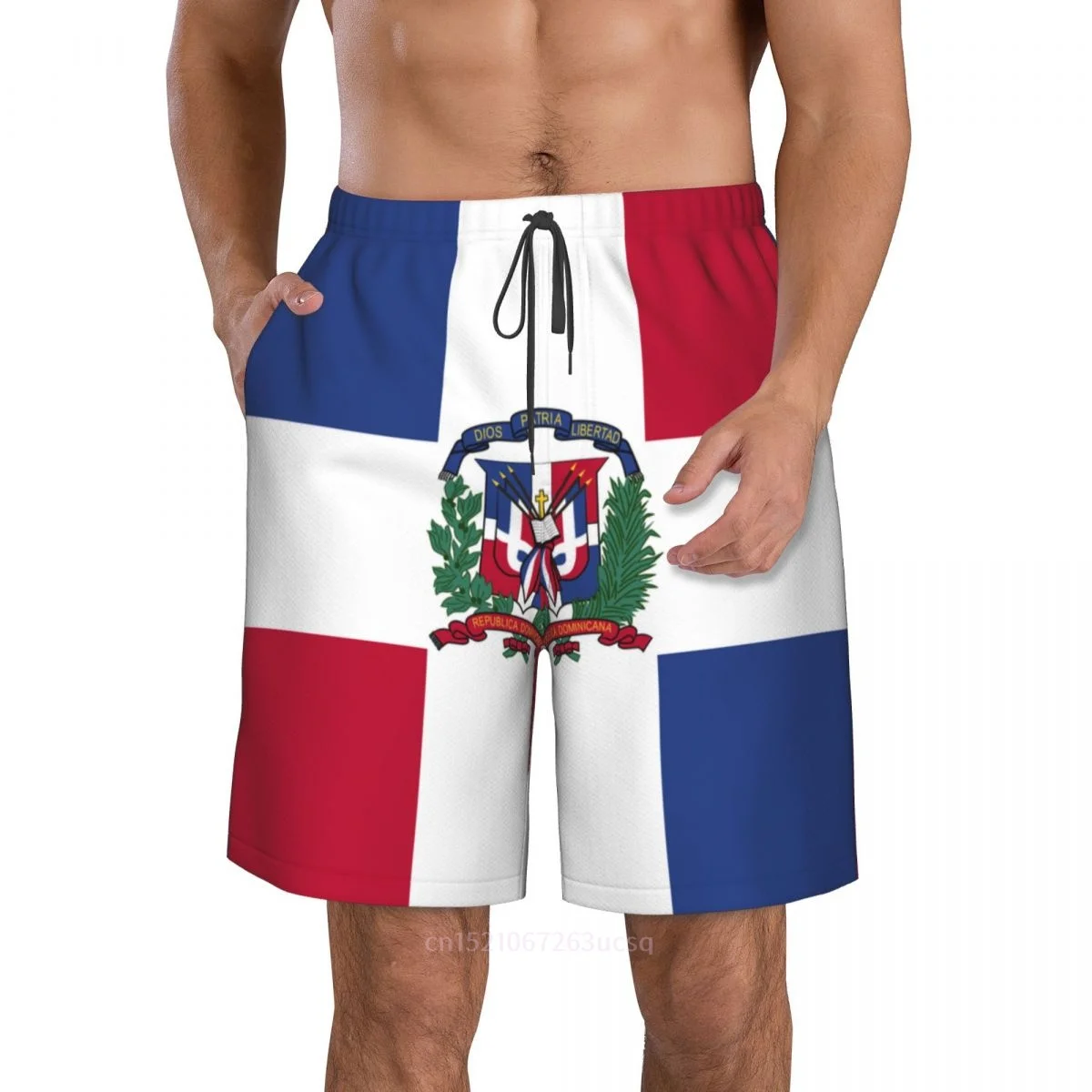 2023 Summer Polyester Dominican Republic Country Flag 3D Printed Men's Board Shorts Beach Pocket Running Summer Pants