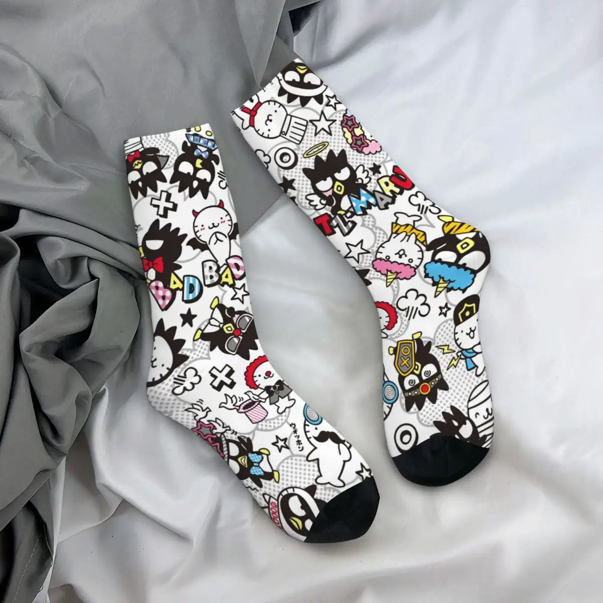 Sanrio Badtz Maru Design Crew Socks Accessories for Men Women Sweat Absorbing Printed Socks