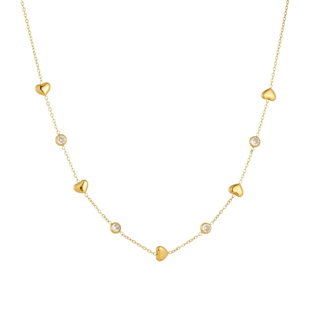 Punk Statement Zirconia Love Heart Charm Pendant Female Gold Color Stainless Steel Chain Choker Necklace for Women Jewelry Gift