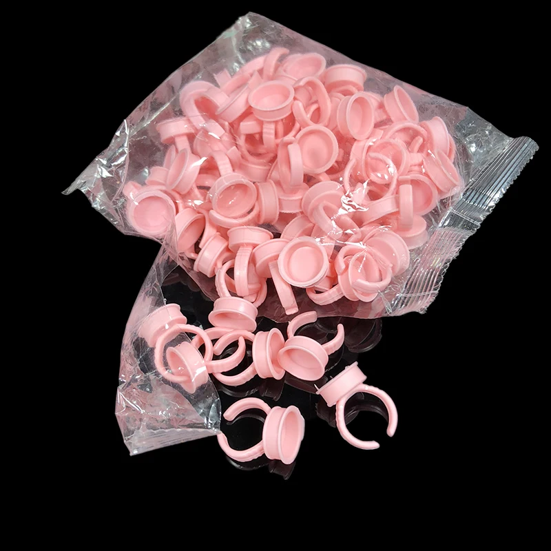 Descartável Pigmento Rosa Anel Caps, Silicone, Microblading, Tattoo Ink Cup, Finger Container, Acessórios, Ferramentas de Maquiagem, 100Pcs