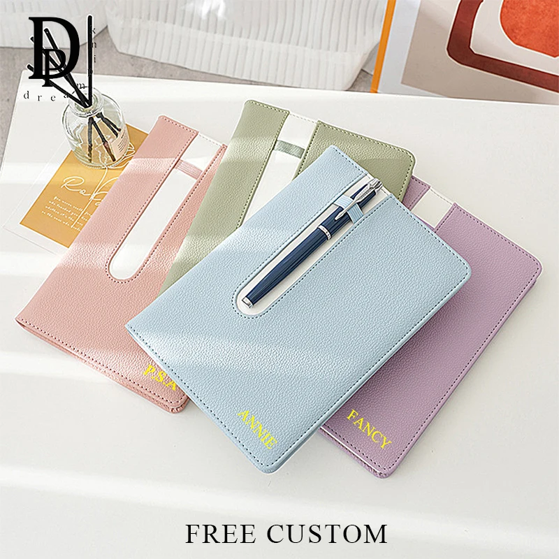 Luxury Leather Cover Notebook With Pen Slot Engrave Name Business Office Student Planner Schedule Book A5 Custom Letters Diary