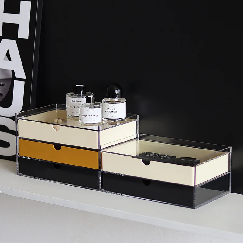 Drawer-Type Cosmetics Dust-Proof Office Desktop Stationery Organizer Box Combination Multi-Layer Stackable Acrylic Storage Box