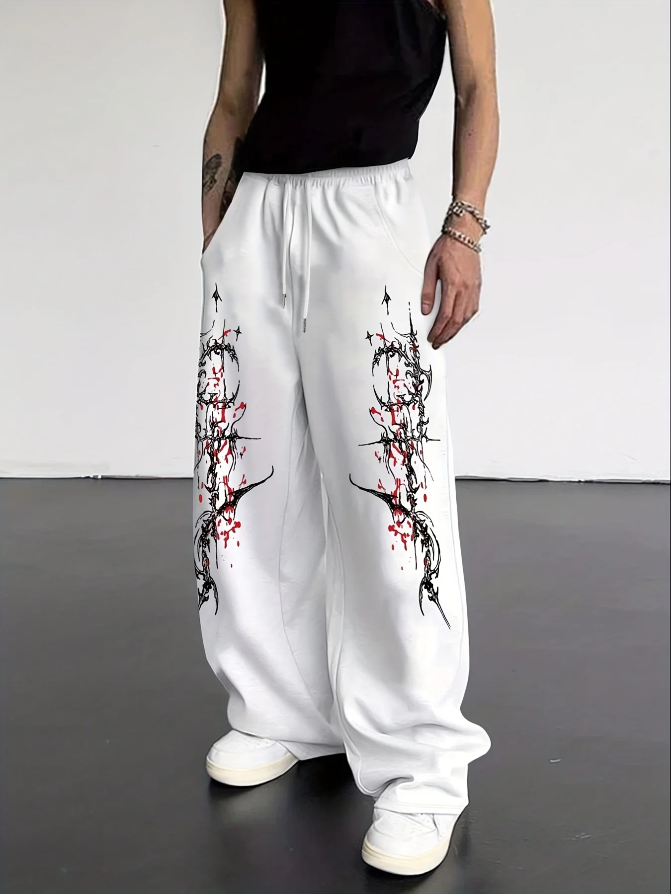 

Men's Simple Fashionable Cool Pattern Printed Drawstring Belt Sweatpants Loose Casual Comfortable Versatile Jogging Pants