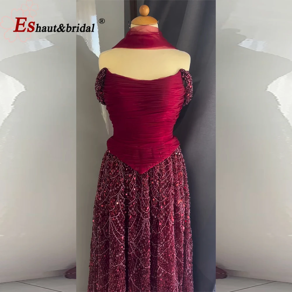 

Элегантное вечернее платье трапециевидной формы с открытыми плечами и жемчугом для женщин, 2024, роскошное длинное вечернее платье для выпускного вечера, свадебное платье по индивидуальному заказу