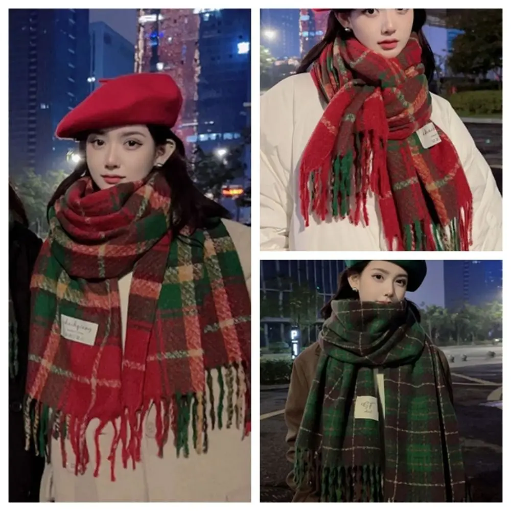 

Retro Thicken Plaid Scarf Large Wool Scarves Tassel Shawl Korean Style Cashmere Shawl Cashmere Scarves Winter