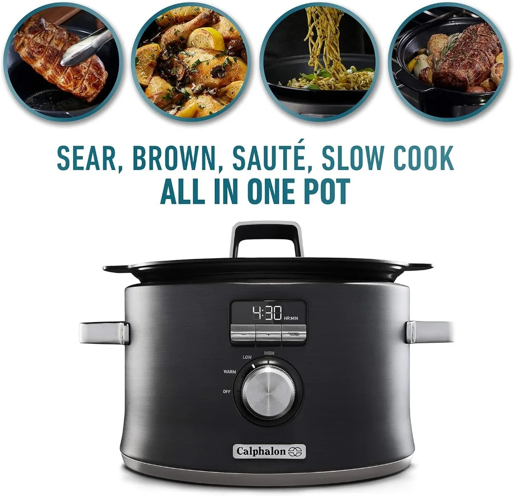 Slowcooker Met Digitale Timer En Programmeerbare Bedieningselementen, 5.3 Liter, Roestvrij Staal